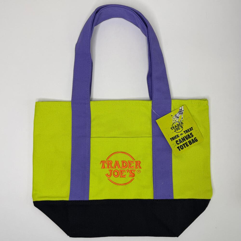 Trader Joe’s Canvas MINI HALLOWEEN Tote Bag Trick or Treat Multicolor Lime Green